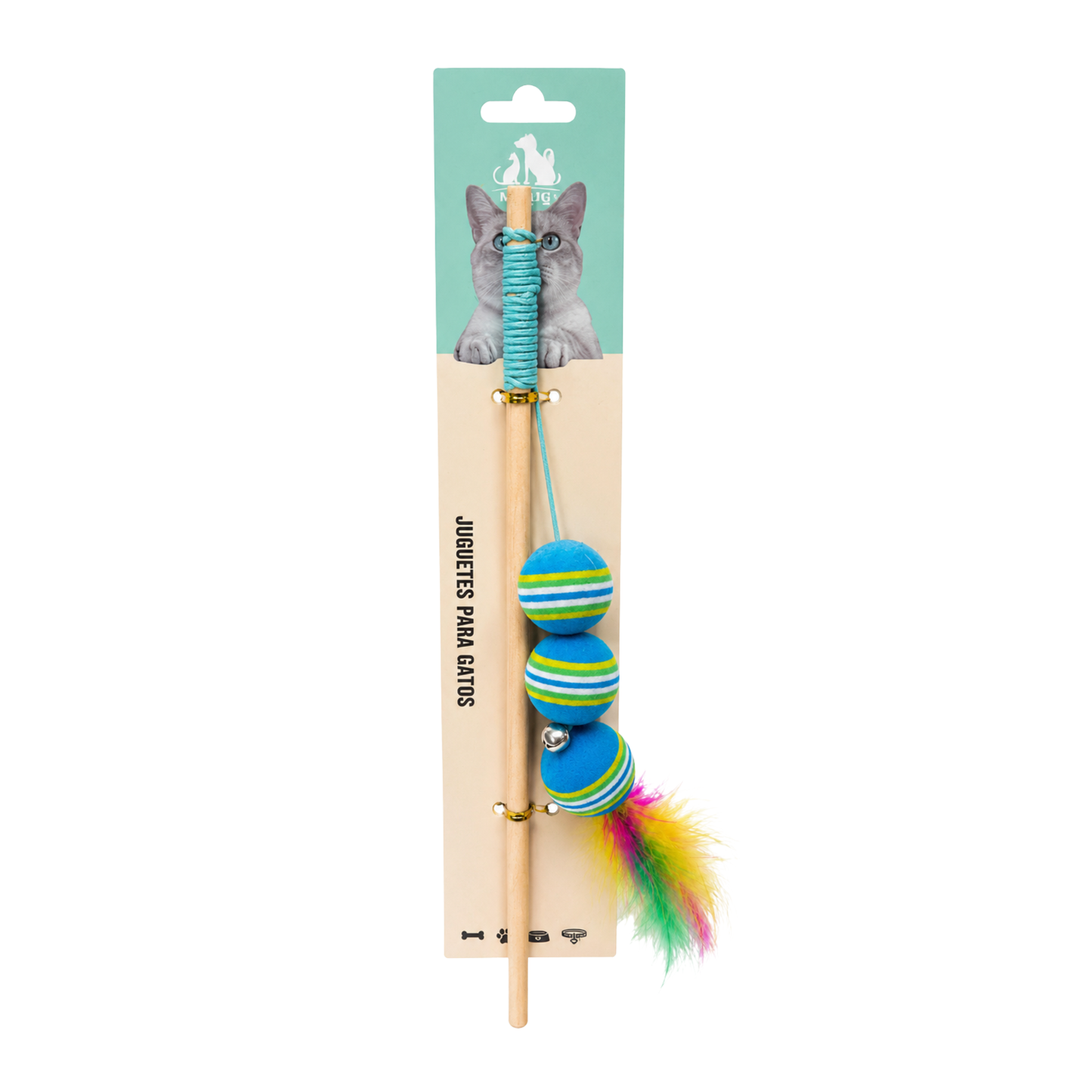 Vara interactiva para gatos con plumas y pelotas